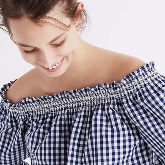 Madewell Smocked Gingham Off-the-Shoulder Top XL - Picture 3 of 15